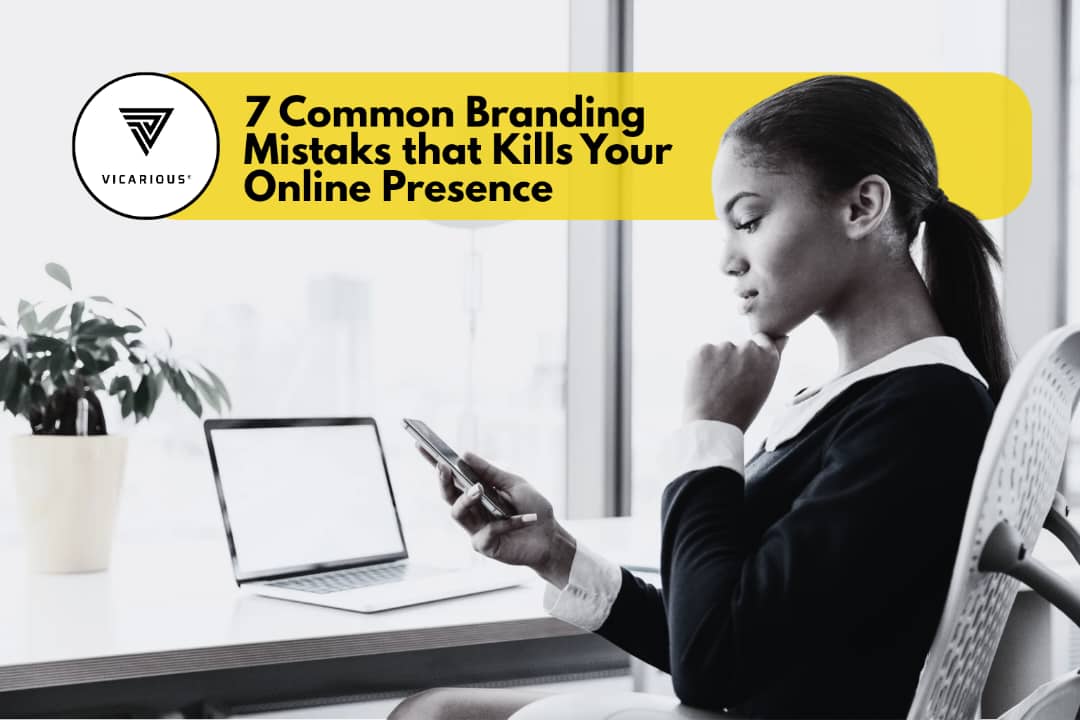 Businesswoman analyzing branding strategy on laptop with digital marketing icons