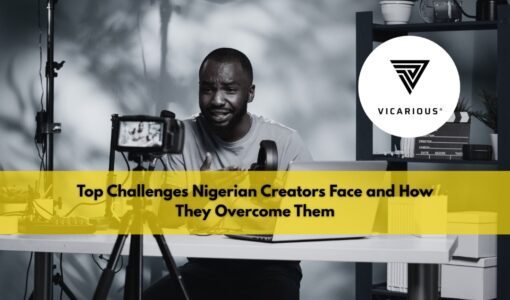 A Nigerian content creator recording in front of a camera and ring light, representing the challenges and resilience of digital creators in Nigeria.