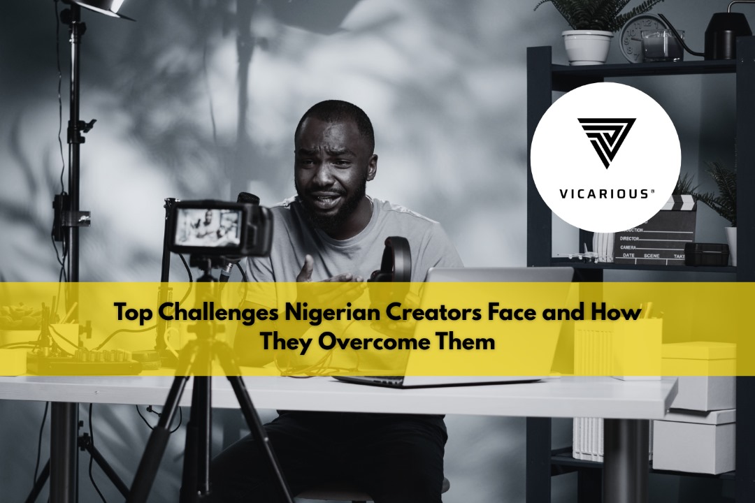 A Nigerian content creator recording in front of a camera and ring light, representing the challenges and resilience of digital creators in Nigeria.